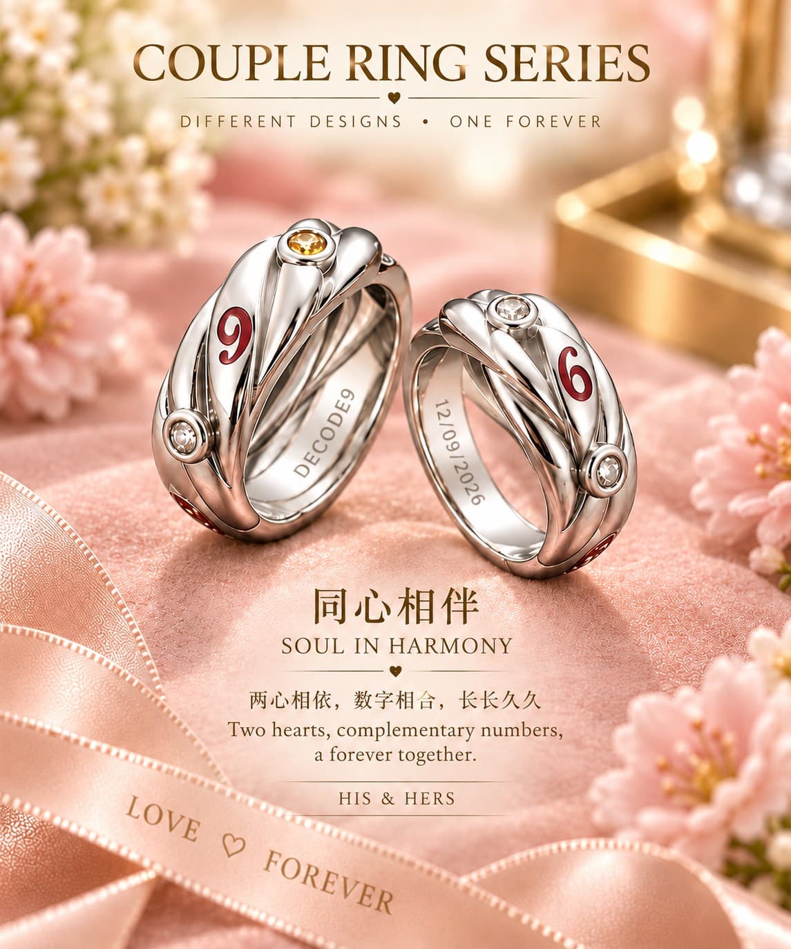 Soul in Harmony personalized numerology couple rings