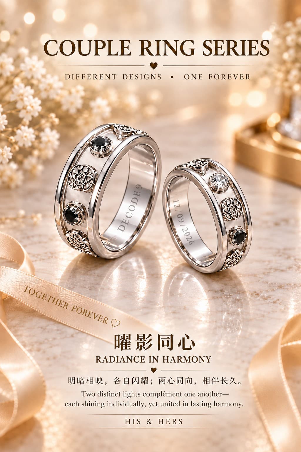Radiance in Harmony personalized numerology couple rings
