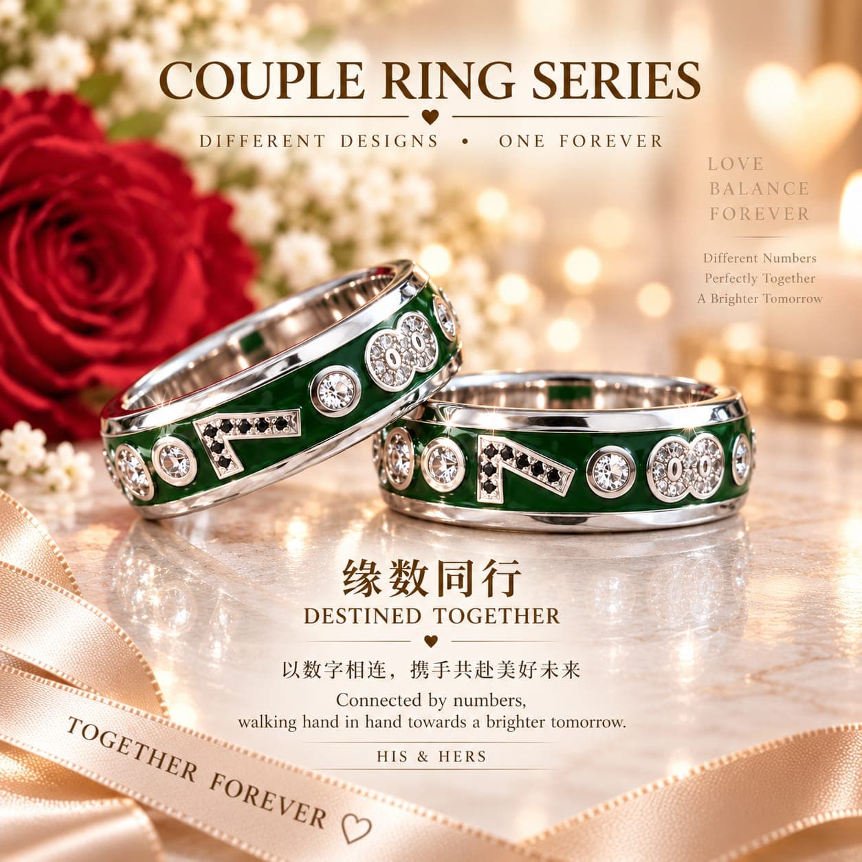 Destined Together personalized numerology couple rings