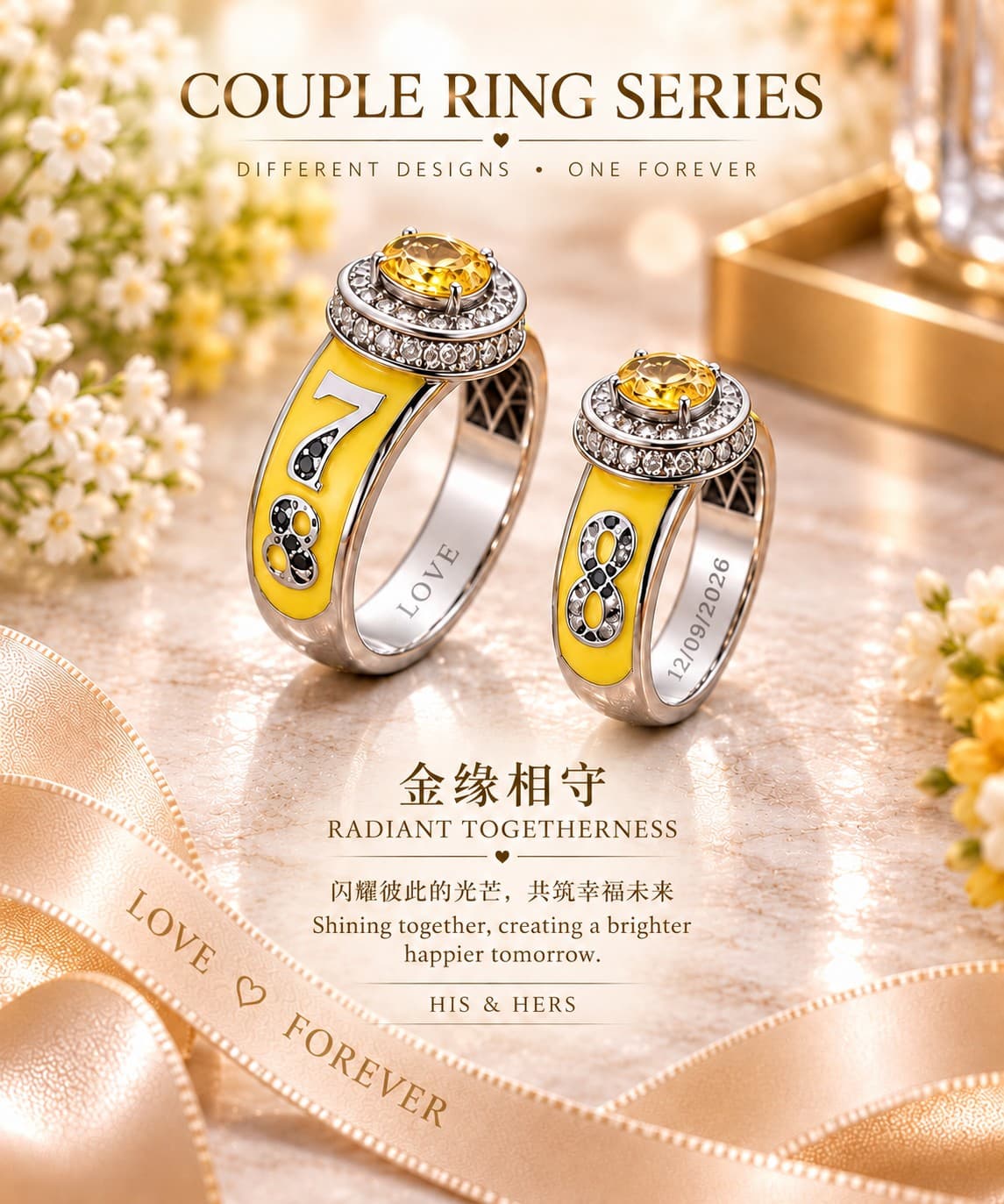 Radiant Togetherness personalized numerology couple rings